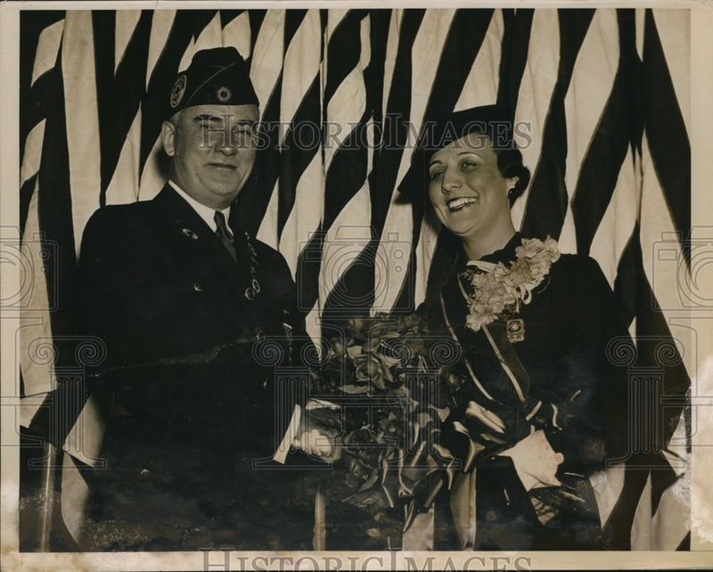Load image into Gallery viewer, 1936 Press Photo Harry Colmery and Mrs. Hahn, elected heads of American Legion
