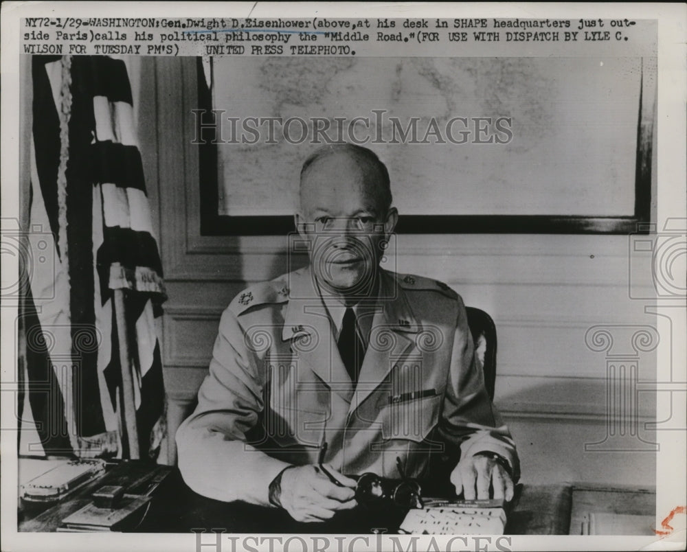 1952 Press Photo Portrait of General Dwight Eisenhower in his SHAPE Headquarters