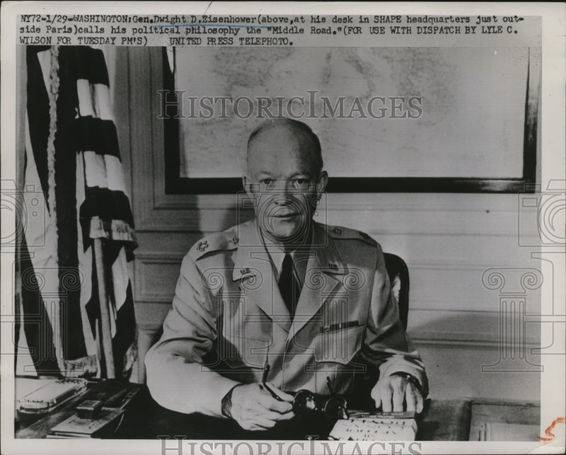 Load image into Gallery viewer, 1952 Press Photo Portrait of General Dwight Eisenhower in his SHAPE Headquarters
