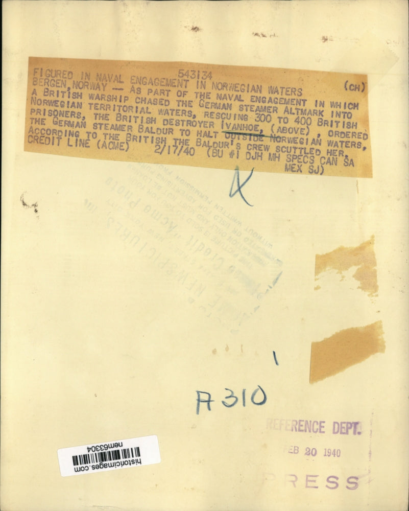 1940 Press Photo British Destroyer Ivanhoe in Norwegian Waters - nem63304