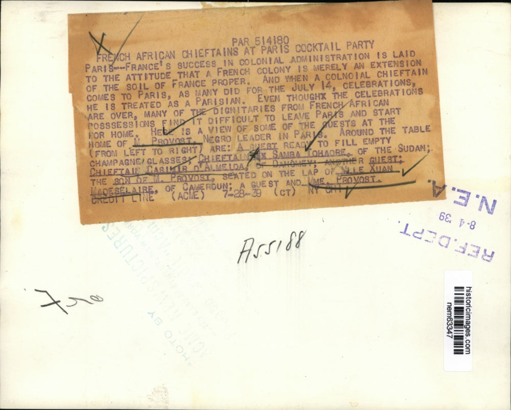 1939 Press Photo Celebration of Colonial Chieftain Visit to Paris - nem63347