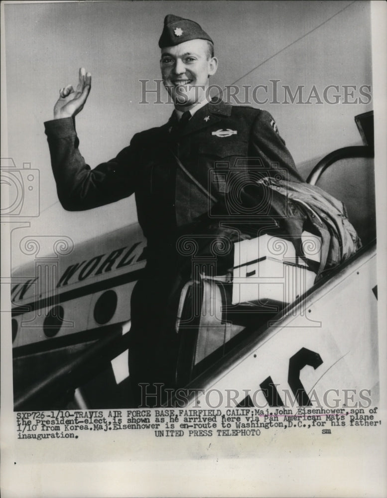 1953 Press Photo Major John Eisenhower arrived for his father's inauguration