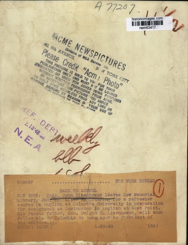 1948 Press Photo John Eisenhower enrolls in English class at Columbia University