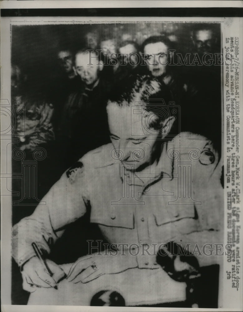 Load image into Gallery viewer, 1953 Press Photo Commander General Mark Clark signs Korean Armistice Documents
