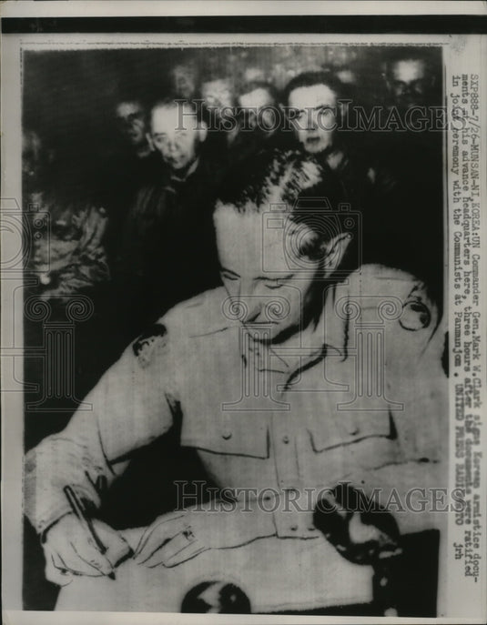 1953 Press Photo Commander General Mark Clark signs Korean Armistice Documents
