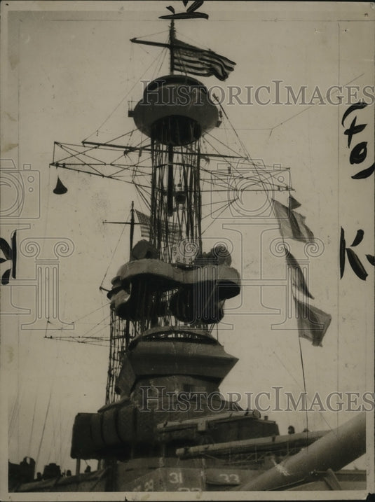 1918 Press Photo a view of the USS WYOMING during battle in World War I