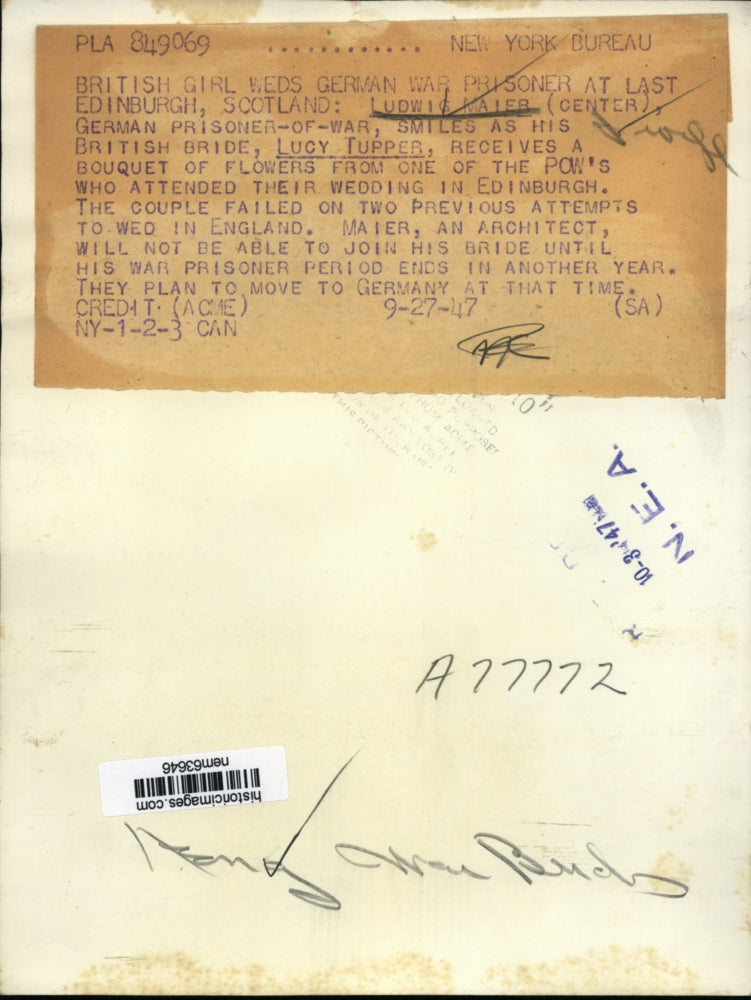 1947 Press Photo Ludwig Maier, German Prisoner of War marries Lucy upper