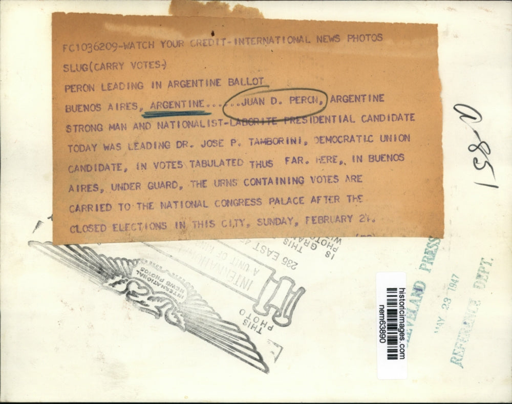 1947 Press Photo Ballot Boxes on guard for the Argentine Presidential Election