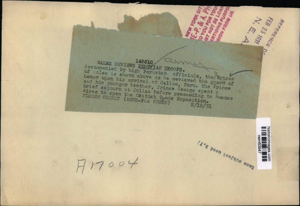 1931 Press Photo Prince Of Wales Reviews The Guard Of Honor Upon His Arrival