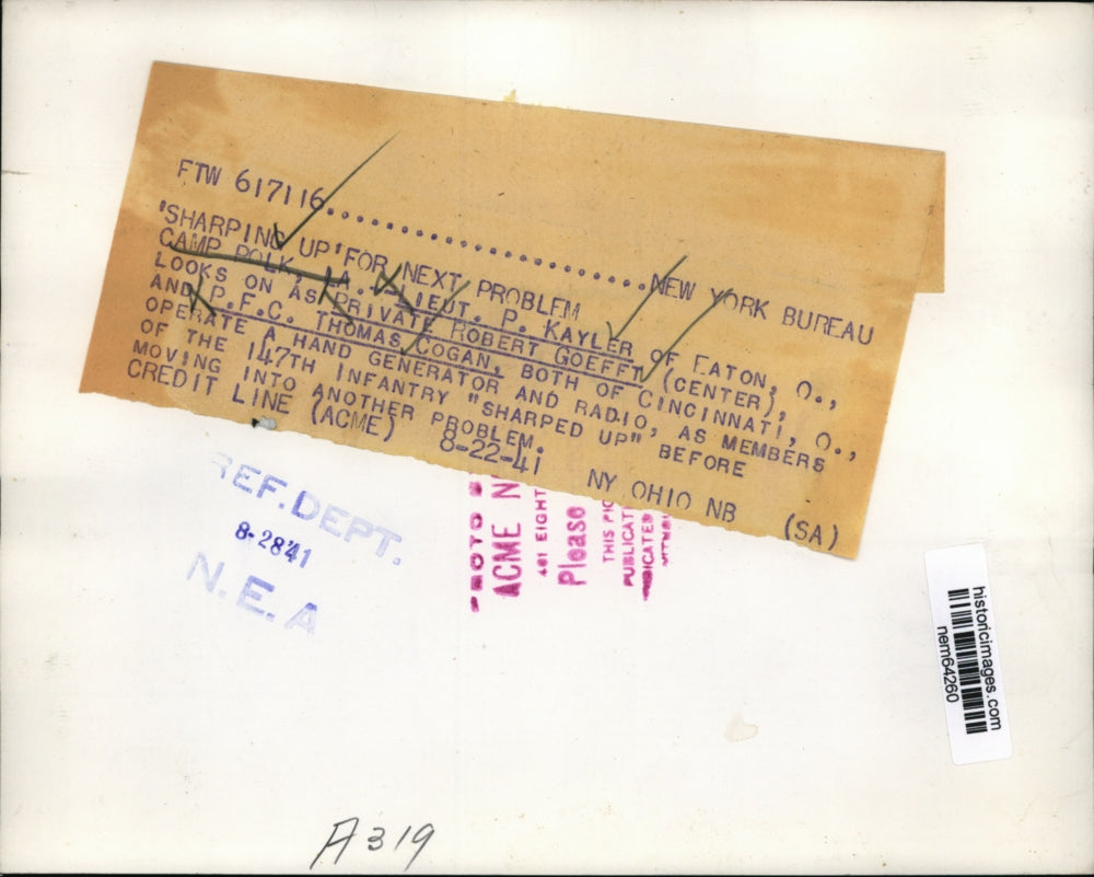 1941 Press Photo Members of the 147th Infantry operated Radio in Camp Polk Ia.