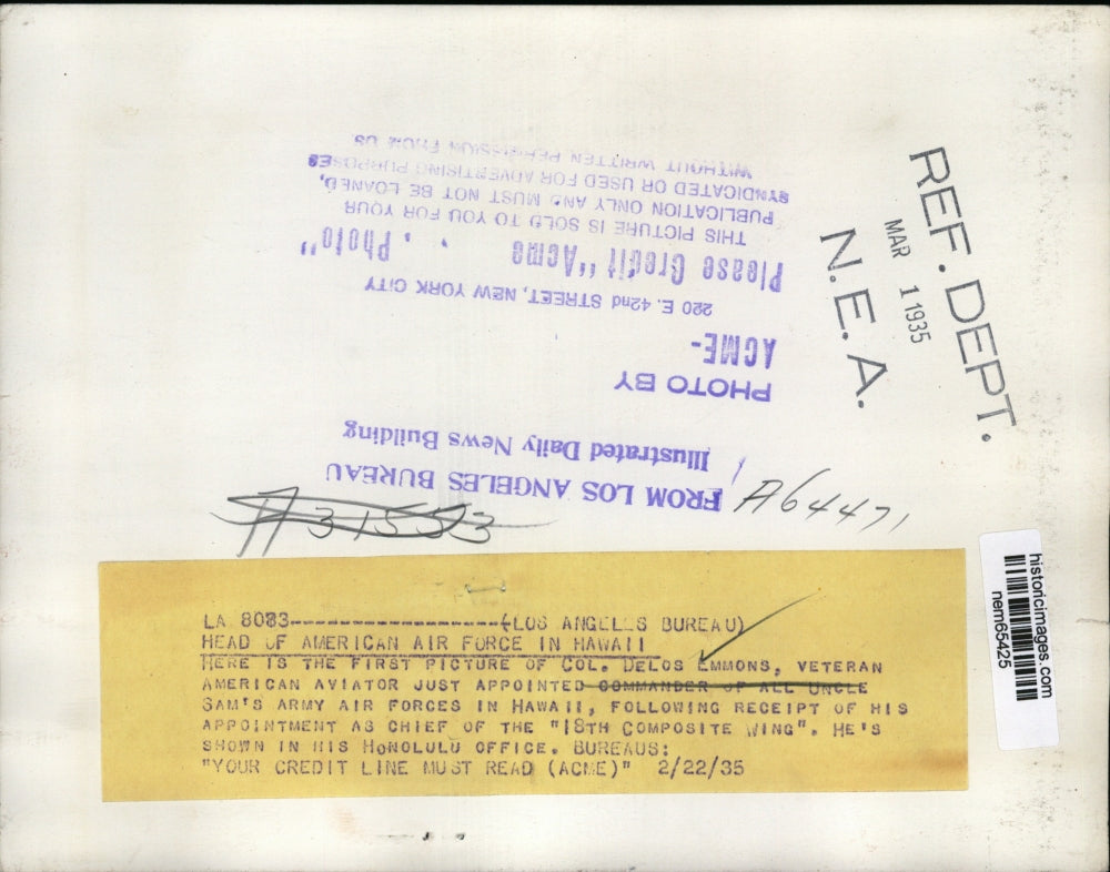 1935 Press Photo Colonel Delos Emmons named as Commander Of All Army Air Forces