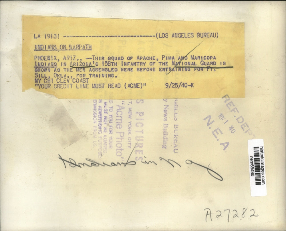 1940 Press Photo Indian National Guards march for Fort Oklahoma for training