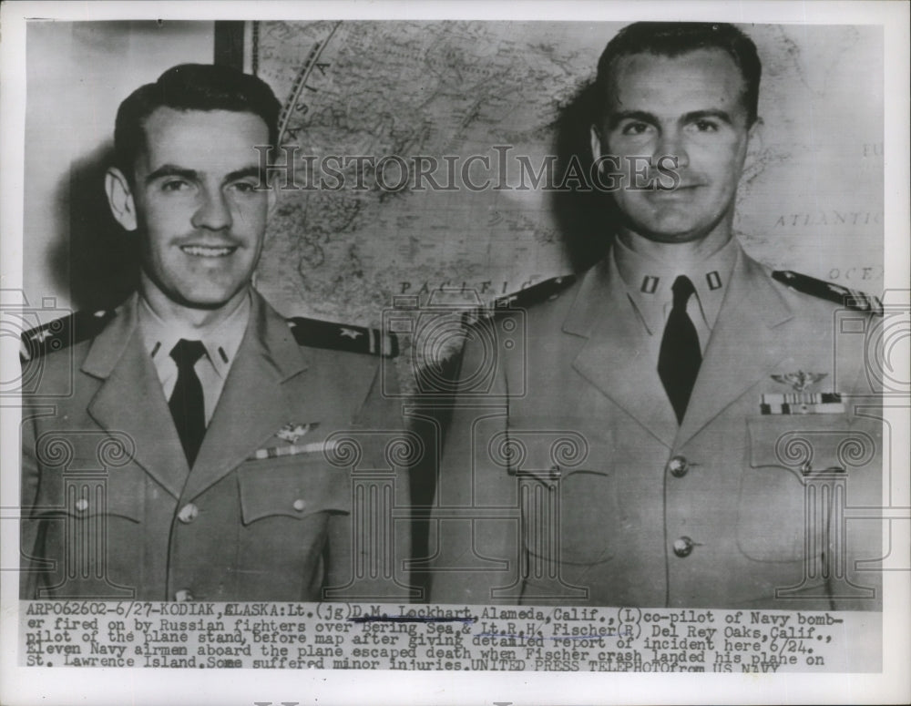 1955 Press Photo Pilots of American Bomber which was fired by Russian Fighters