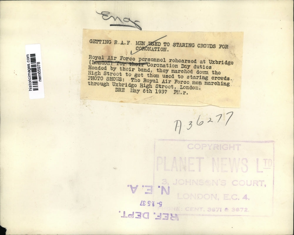 1937 Press Photo Royal Air Force men practice for Coronation Day at Uxbridge