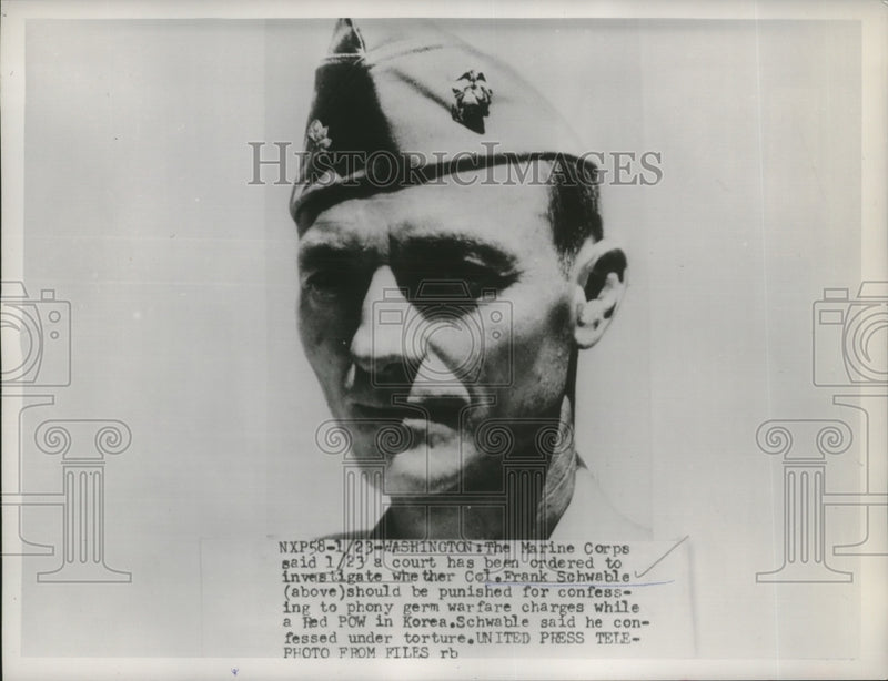 Load image into Gallery viewer, 1954 Press Photo Col. Frank Schwable being investigated for confessing to Korea
