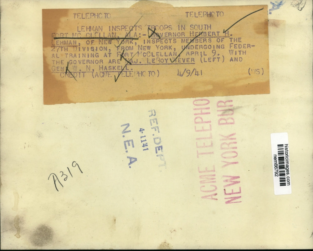 1941 Press Photo Gov Herbert Lehman of NY with Maj LeRoy Wever & Gen Haskell