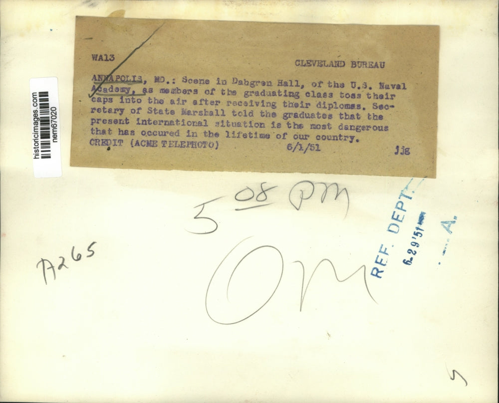 1951 Press Photo Naval Academy graduates cheer after graduation ceremonies