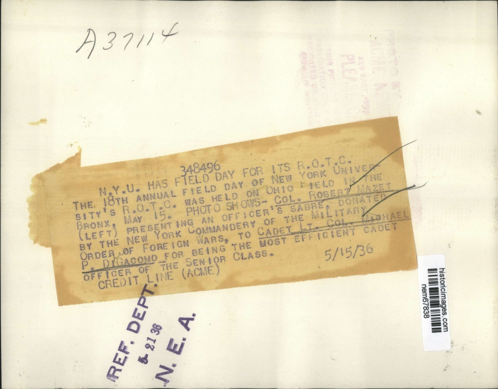 1936 Press Photo Col Robert Mazet & Cadet Lt Col Michael P DiGacomo