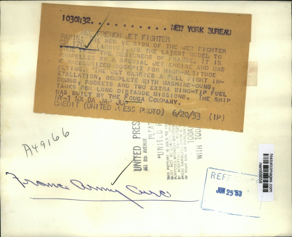 1953 Press Photo New version of the CM 170 R fighter built by the Fouga Company