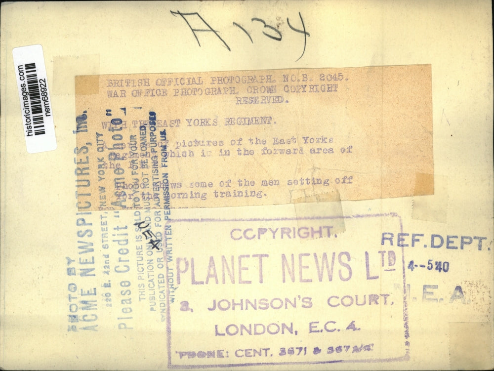 1940 Press Photo The East Yorks Regiment during morning training