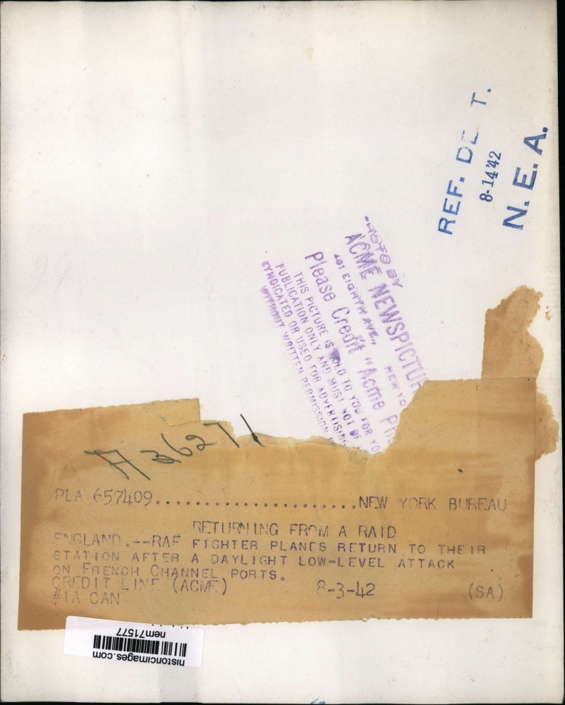 1942 Press Photo Royal Air Force Fighter planes return from French port attacks