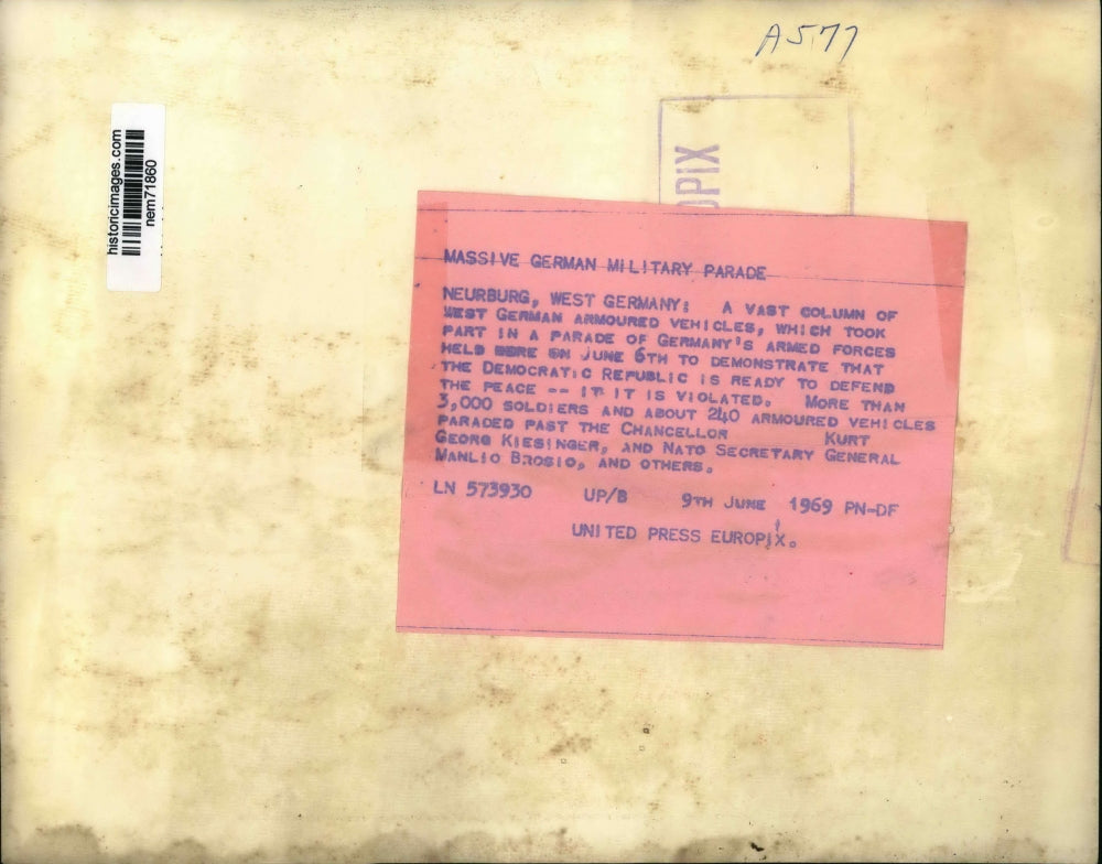 1969 Press Photo West German armoured vehicles lined up during the parade