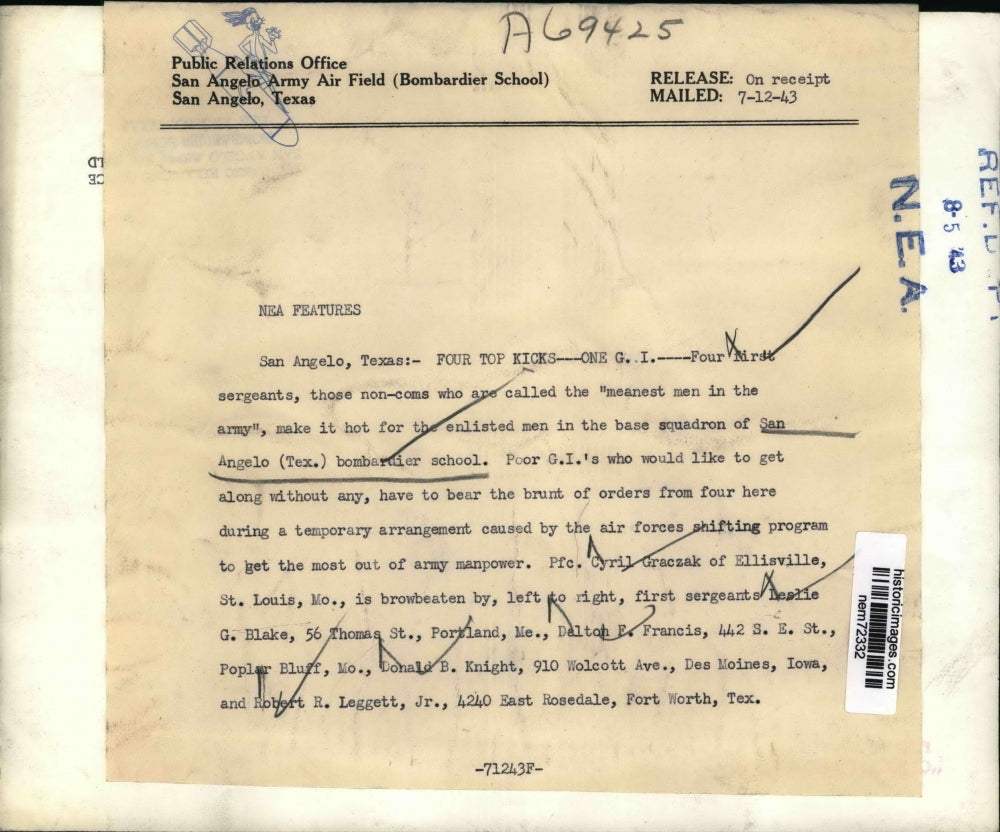 1943 Press Photo 1st Sgts of base squadron of San Angelo Texas bombadier school