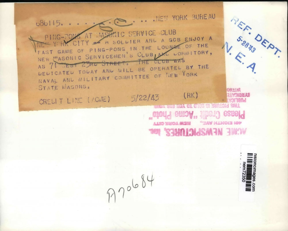 1943 Press Photo Masonic Servicemen's Club with dormitory for men in NYC