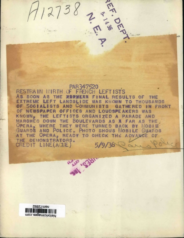 1936 Press Photo Mobile guards at the Opera as leftists organize a parade