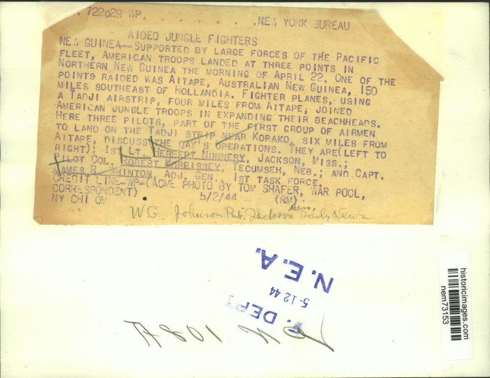 1944 Press Photo 1st Lt.Herbert Nunnery, Col.Robert Morrissey, Capt.James Whiton