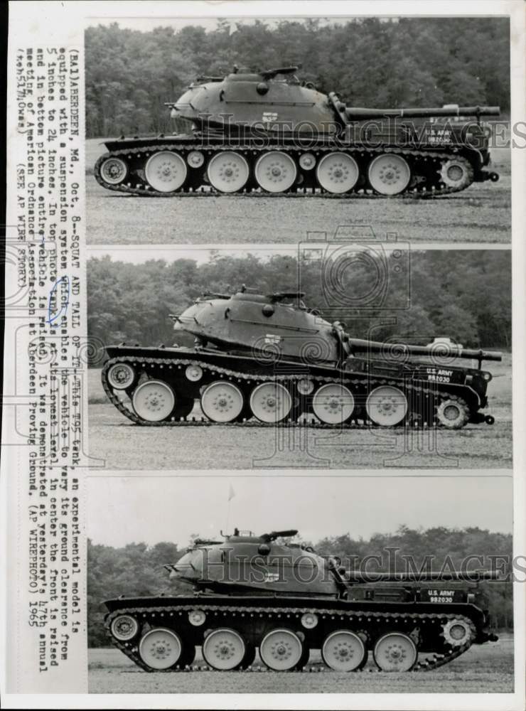 1965 Press Photo T-95 tank with ground clearance at different levels, Maryland