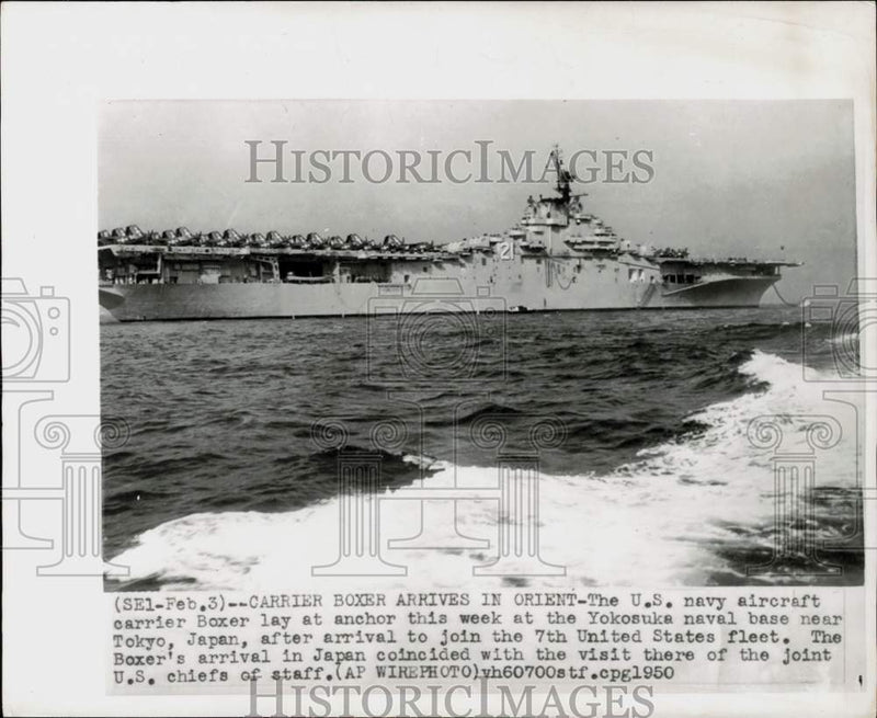 Load image into Gallery viewer, 1950 Press Photo US Navy aircraft carrier Boxer at anchor in the Orient
