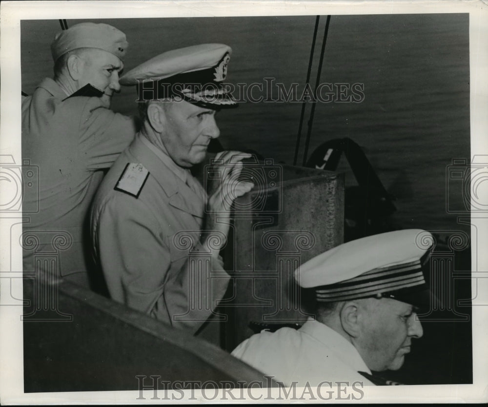 1946 Press Photo American, British &amp; Brazilian officials aboard USS ROOSEVELT- Historic Images