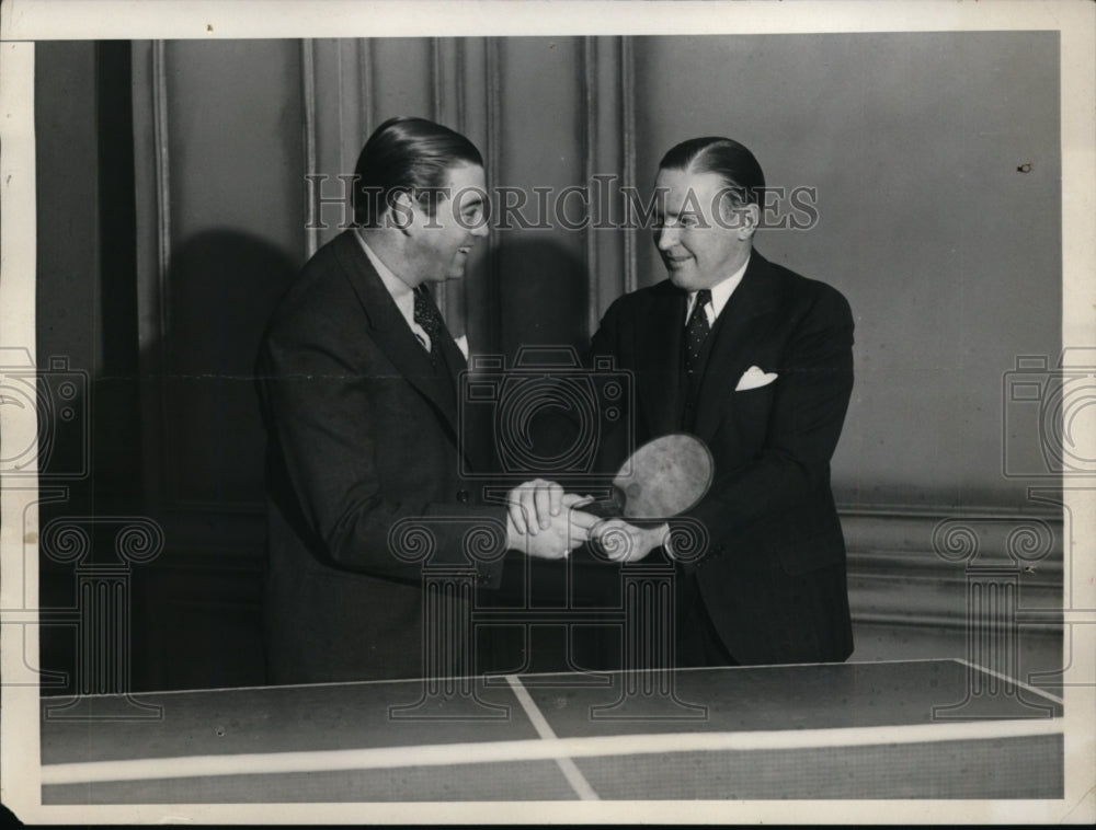 1931 Press Photo New York Morton Downey learns table tennis, Elmer Griffin NYC- Historic Images