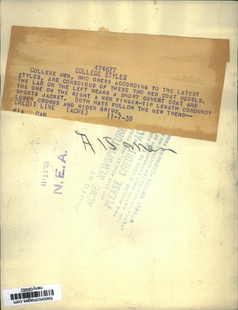 1938 Press Photo New York College Styles - neny08982