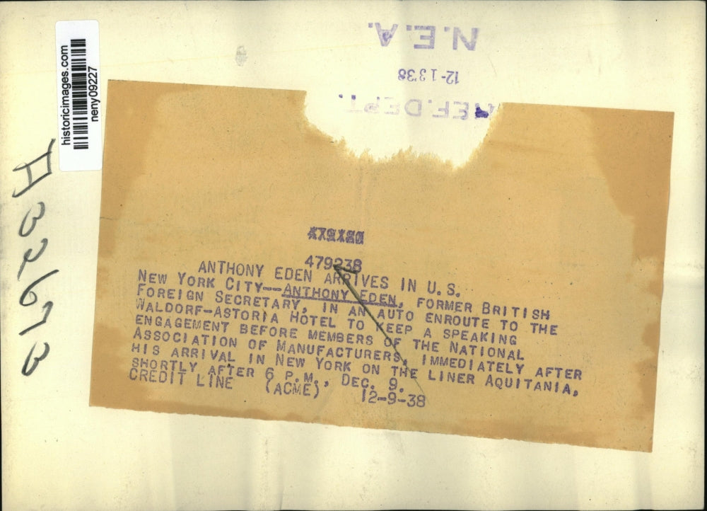 1938 Press Photo New York Anthony Eden Speaks at Assoc of Manufacturers NYC