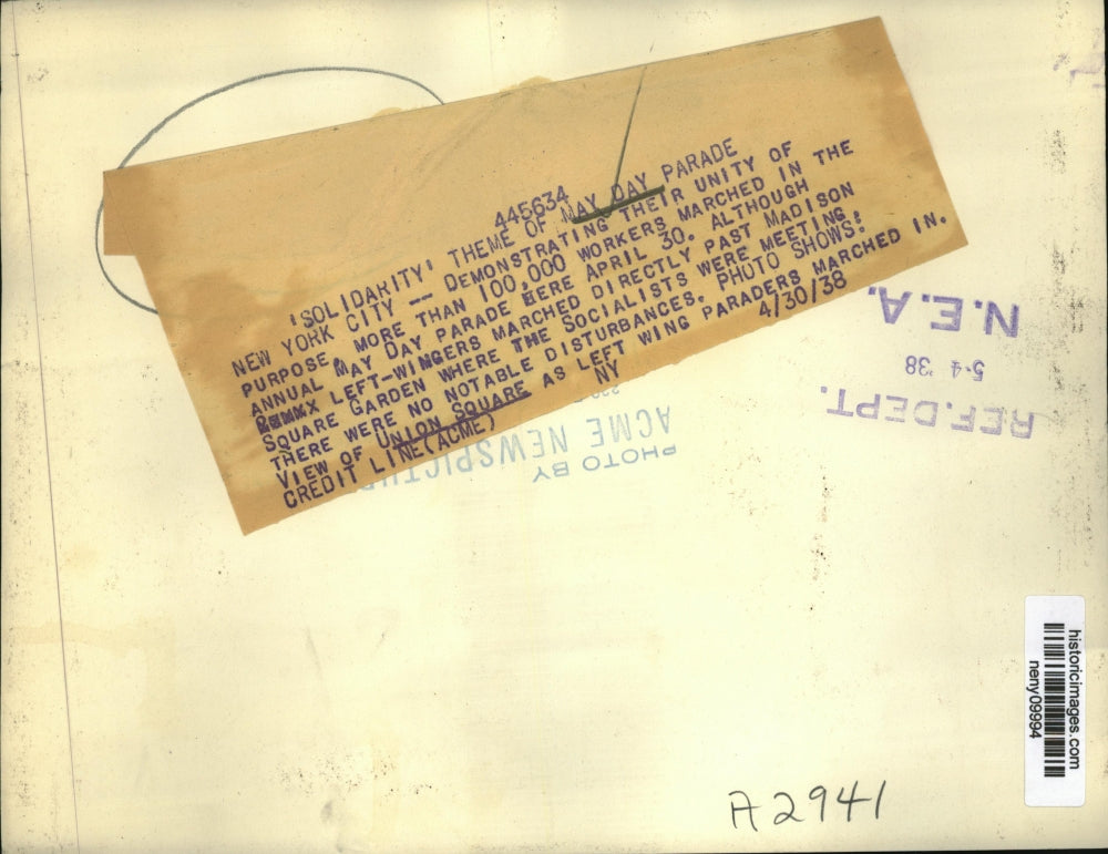 1938 Press Photo New York Workers March in the Annual May Day Parade Here NYC