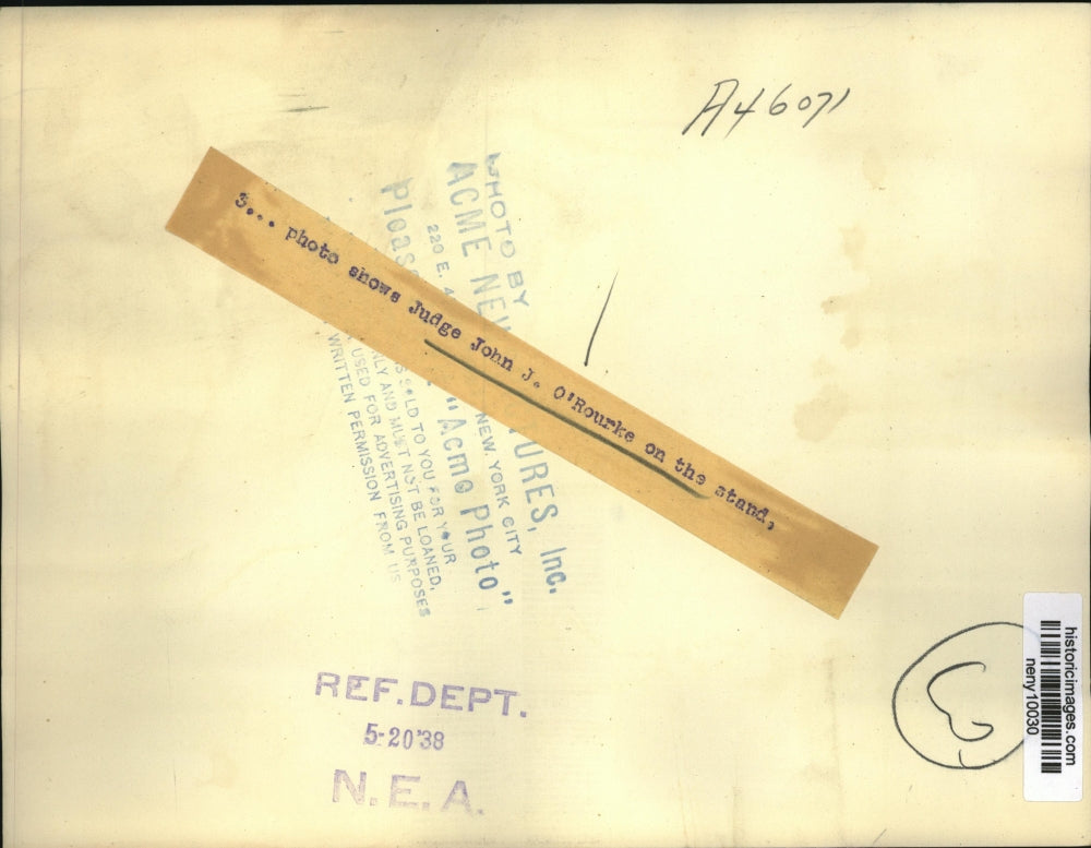 1938 Press Photo New York Judge John J. O'Rourke on the stand NYC - neny10030