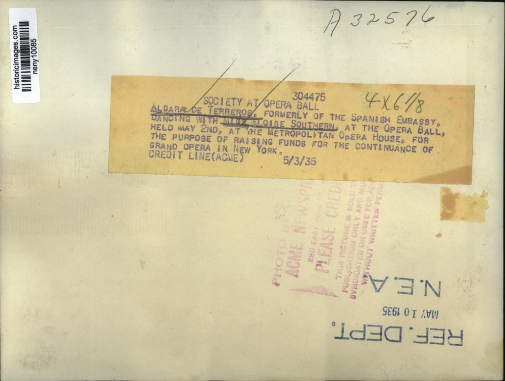 1935 Press Photo New York Algar De Terreros dances with E Southern NYC