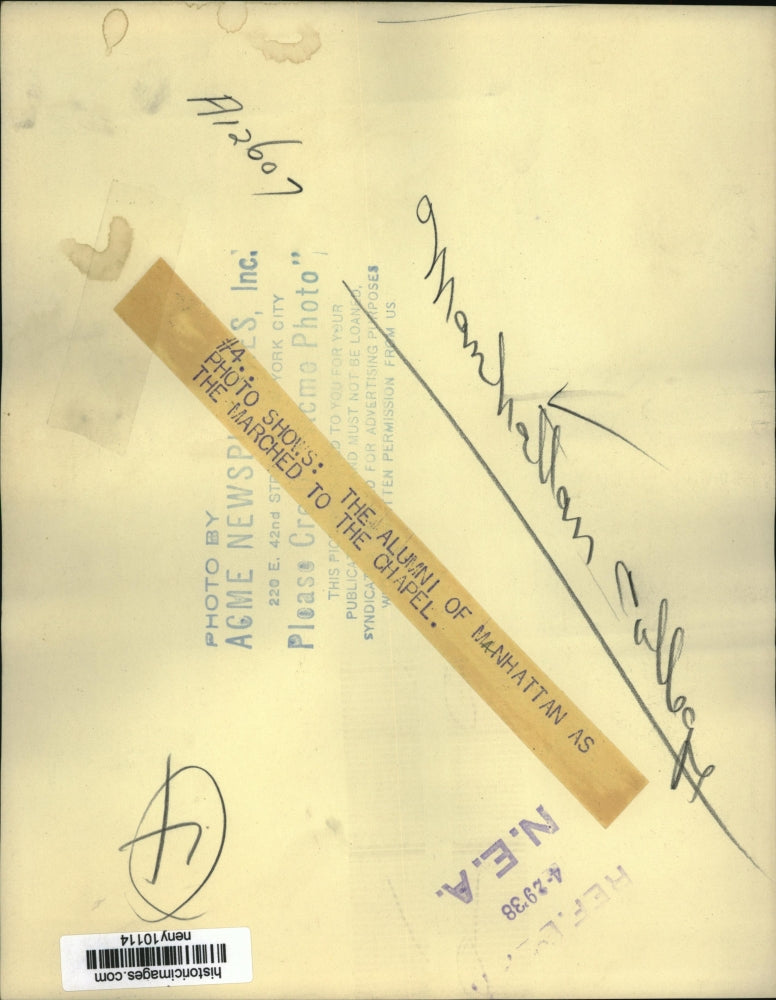 1938 Press Photo New York Alumni of Manhattan College march to chapel NYC