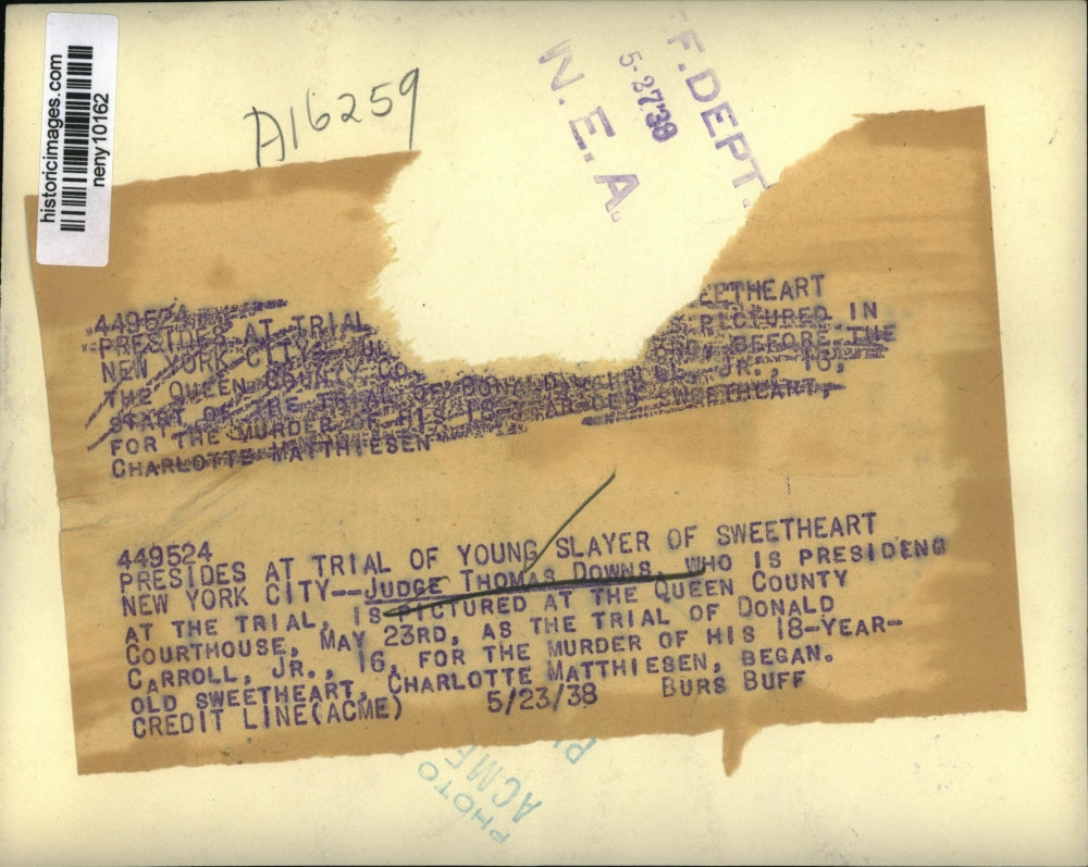 1938 Press Photo New York Judge Thomas Downs at the Queen Country Courthouse NYC