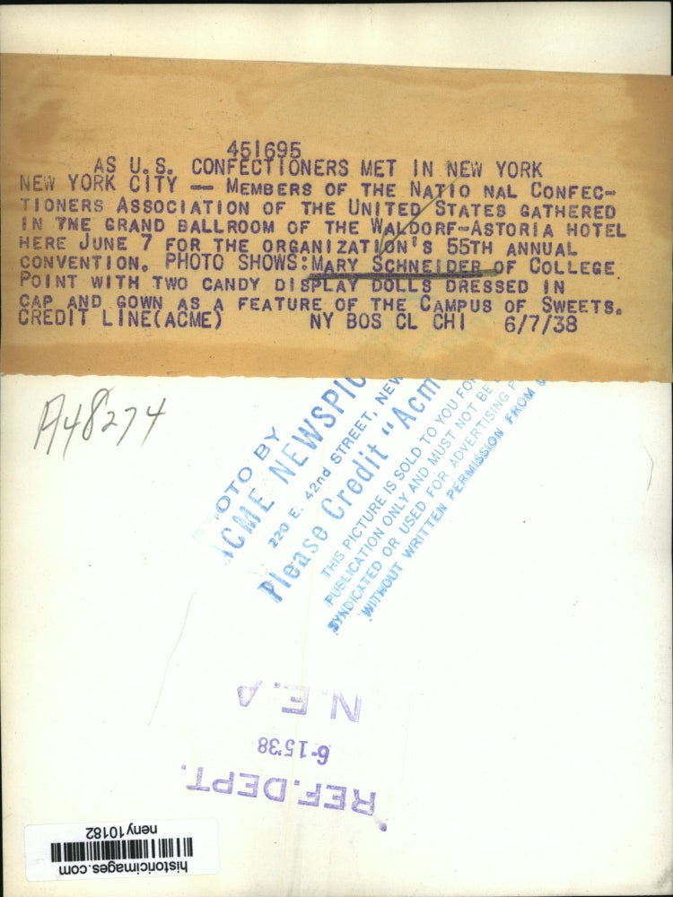 1938 Press Photo New York Mary Schneider National Confectioners Association NYC
