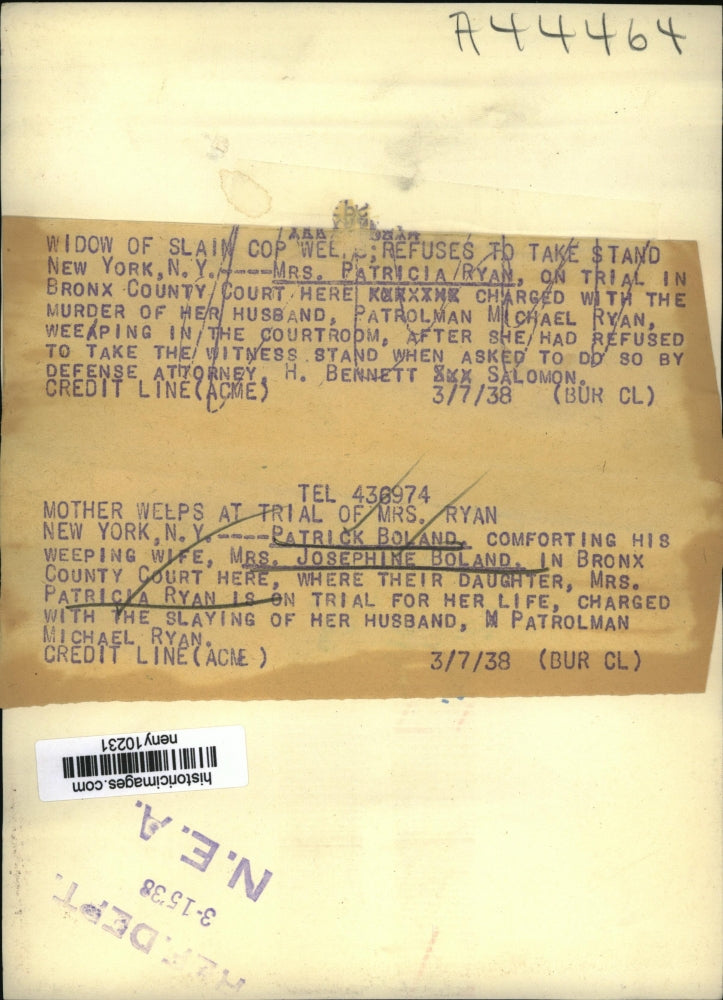 1938 Press Photo New York Patrick Boland comforts wife Josephine NYC - neny10231