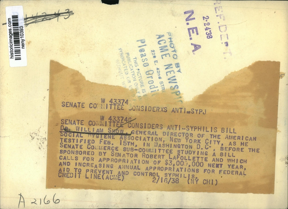 1938 Press Photo New York Senate Committee considers Anti-Syphilis Bill NYC