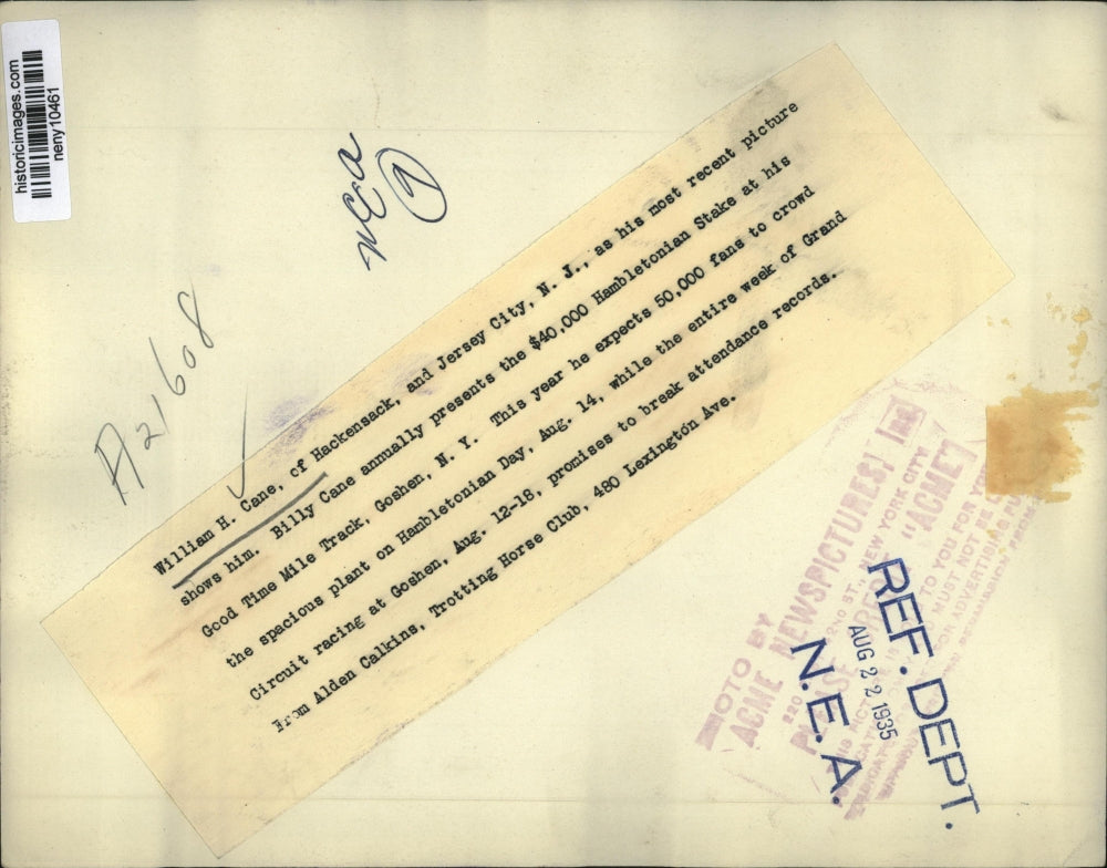 1935 Press Photo New York William Cane of Good Time Mile Track NYC - neny10461