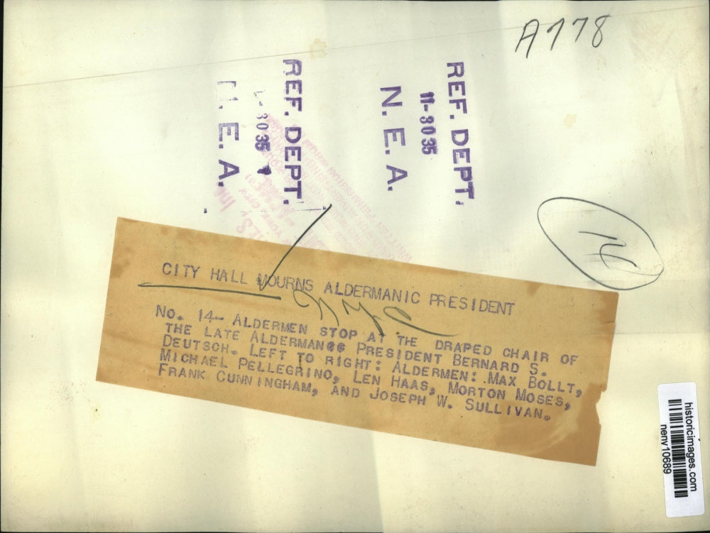 1935 Press Photo New York Bernard Deutsch Aldermanic President Mourned NYC