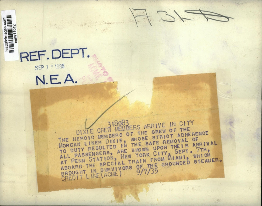 1935 Press Photo New York Heroic Crews of Morgan Liner Dixie arrived NYC