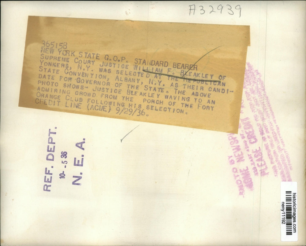 1936 Press Photo New York Supreme Court Justice William Bleakley in NYC