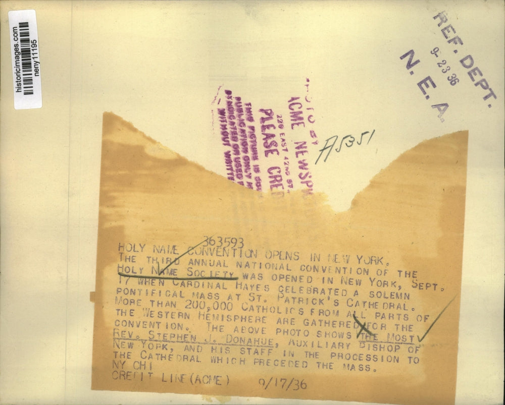 1936 Press Photo New York 3rd annual convention of Holy Name Society in NYC