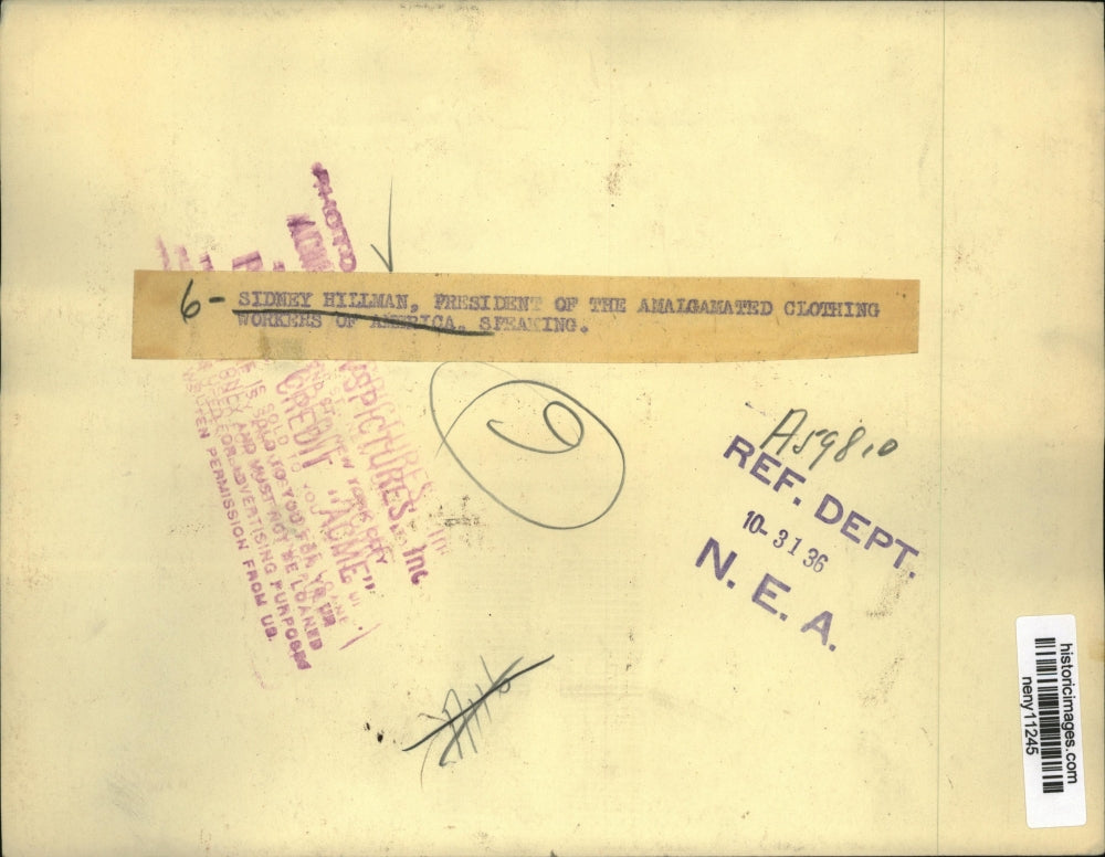 1936 Press Photo Sidney Hillman Pres. Amalgamated workers of America Speaks